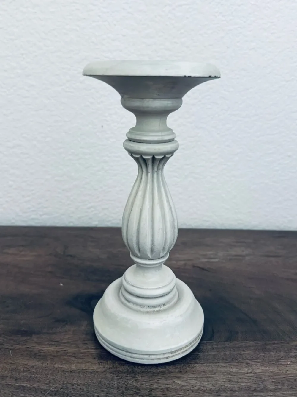 Gray Farmhouse Candlestick Pillar Candle Holder